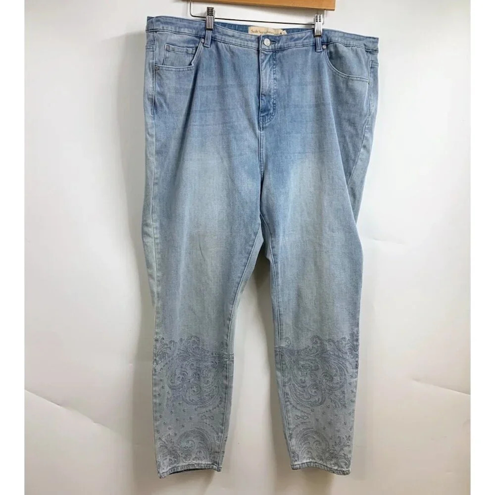 Soft Surroundings Women's High Rise Embroidered Hem Skinny Ankle Size 24W